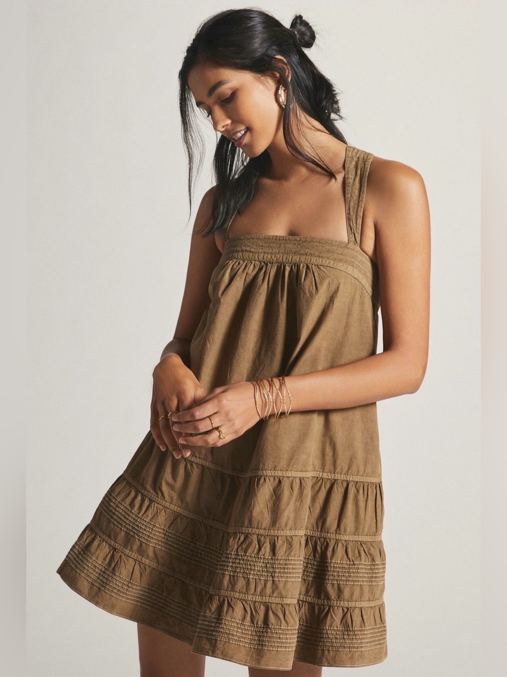 💎 RARE Anthropologie Pilcro Mini Sundress Pockets Adjustable Straps Green Size S